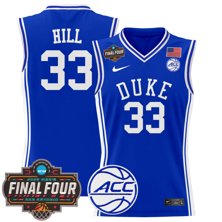 Men Duke Blue Devils #33 Hill blue 2025 Final Four Patch NCAA Jersey